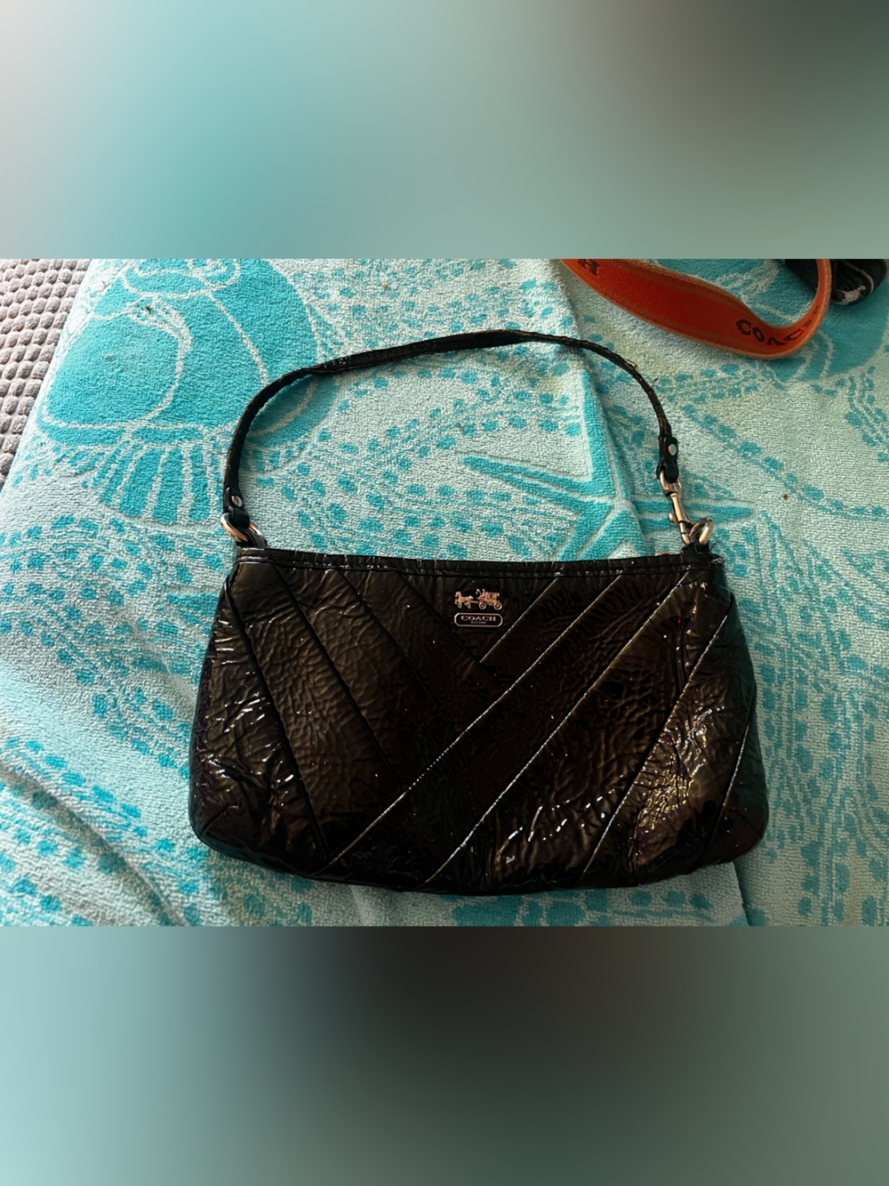 Coach Glossy Black Patent Leather Shoulder Bag